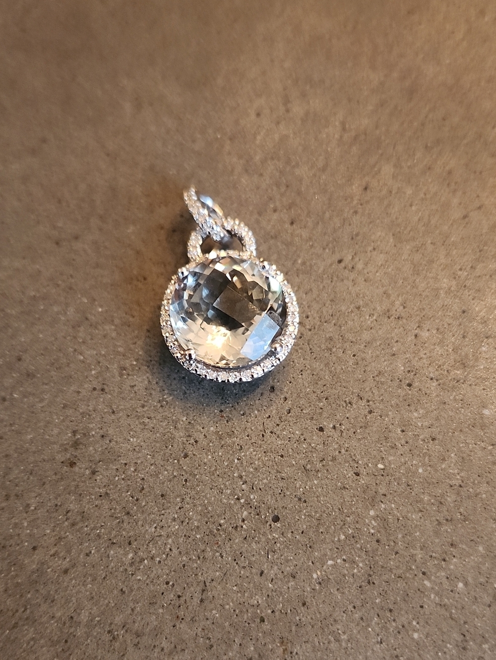 Diamond And Green Amethyst Pendant. 14k White Gold